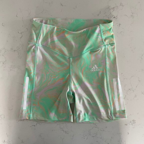 Adidas Hyperglam Aeroready Training Hi Rise Marble Print Tight Shorts Multi Sz S - Picture 10 of 10
